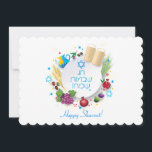 Lycklig Shavuot - hebreisk text, judisk Helgdag-ko Julkort<br><div class="desc">Lycklig Shavuot! Lycklig Shavuot - hebreiska texter,  judiskt Julhälsningar kort,  torah,  traditionella sju arters frukter,  korn,  vete,  fikon,  druvor,  datum för handflatan-frukt,  oliver,  pomegranatvektor,  Pentecost,  Israel-festival,  Jerusalem,  Celebrate,  bjudande,  Blessings Shavuot.</div>