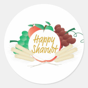 Lycklig Shavuot - Text, frukt och vete Runt Klistermärke