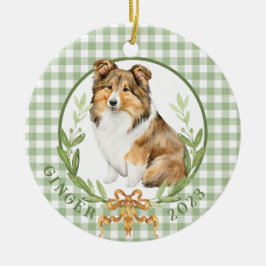 Lycklig Sheltie in Laurel Wandan Julgransprydnad Keramik