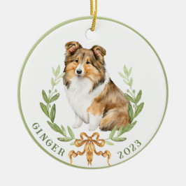 Lycklig Sheltie in Laurel Wandan Julgransprydnad Keramik
