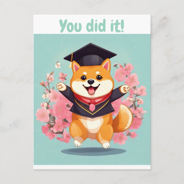 lycklig shiba inu-examen - studenten-kort vykort (Framsida)