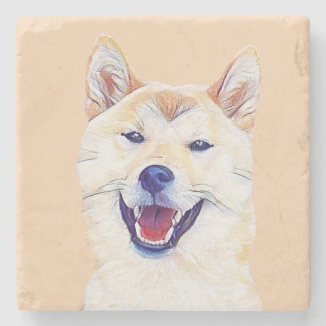 Lycklig Shiba Inu Marble Underlägg (Framsidan)
