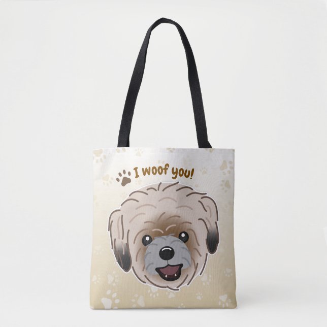 Lycklig Shih Tzu Hund älskare I Woof You Tassar Tygkasse (Framsida)