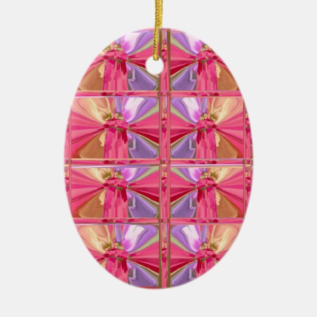 Lycklig Show för elegantt för diamantmönster rosa Julgransprydnad Keramik (Framsidan)