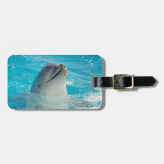 Lycklig simningdelfin bagagebricka