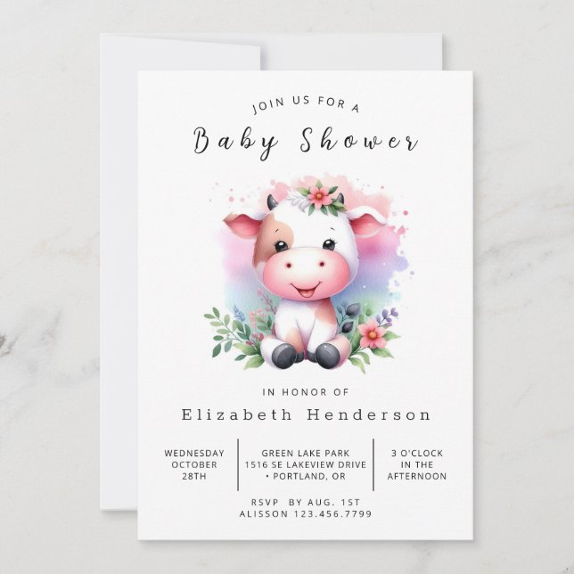 Lycklig Simple Cow Baby Shower Inbjudningar (Framsida)