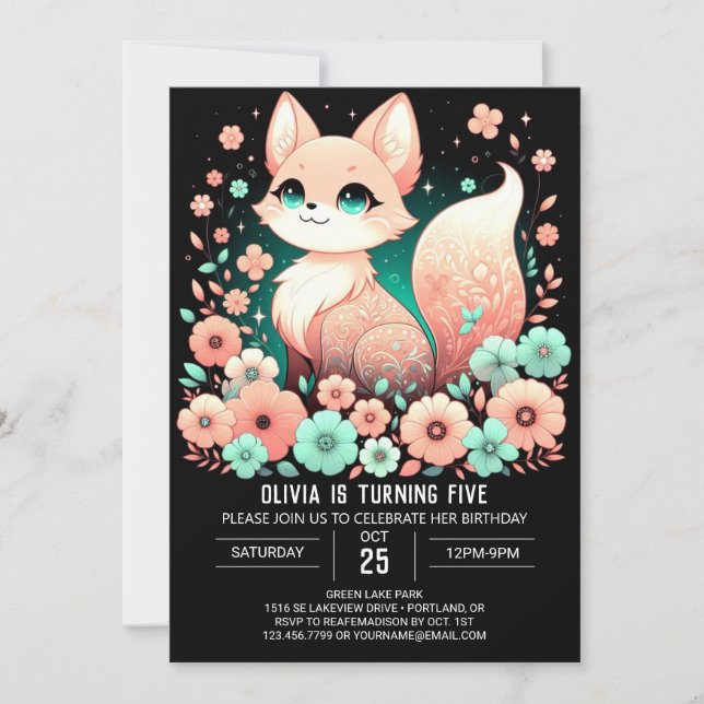 Lycklig Simple Fox Digital Birthday Inbjudningar (Framsida)
