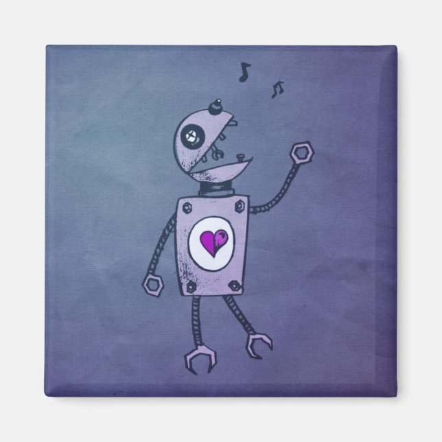 Lycklig Singing Retro Robot Magnet (Framsidan)