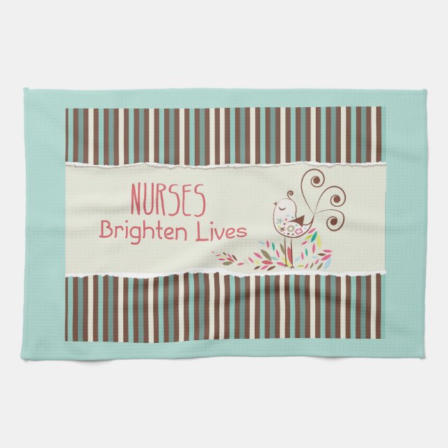 Lycklig sjukdag, Cute Bird på Rand Kökshandduk (Horisontell)