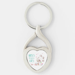 Lycklig sjukdag, Cute Bird på Rand Twisted Heart Silverfärgad Nyckelring