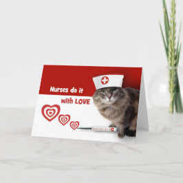 Lycklig sjukdag. Funny Kattunge Wearing Nurse Cap Kort