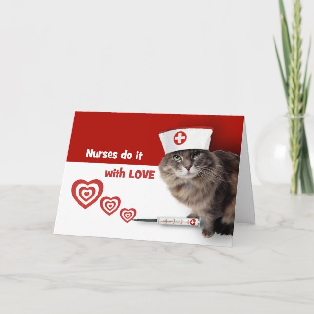 Lycklig sjukdag. Funny Kattunge Wearing Nurse Cap Kort (Framsida)