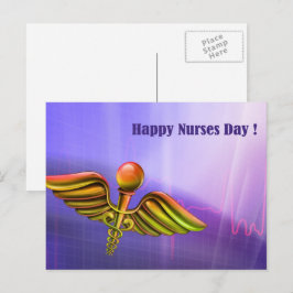 Lycklig sjukdag. Medicinsk Caduceus Vykort