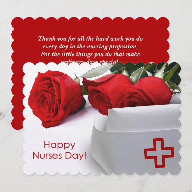 Lycklig sjukdag. Röd ros Anpassningsbar - platta k Inbjudningar (Fram/baksida)