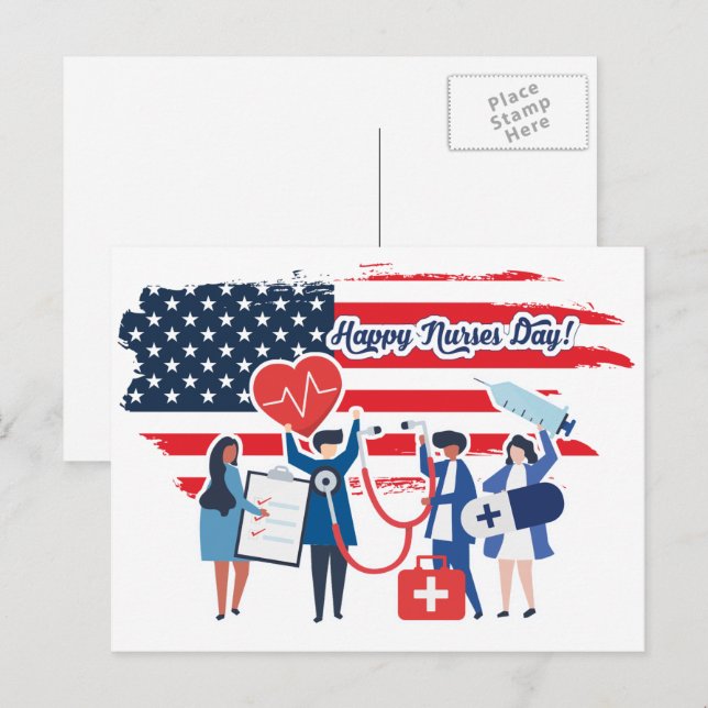 Lycklig sjukdag. USA Patriotic Design Vykort (Fram/baksida)