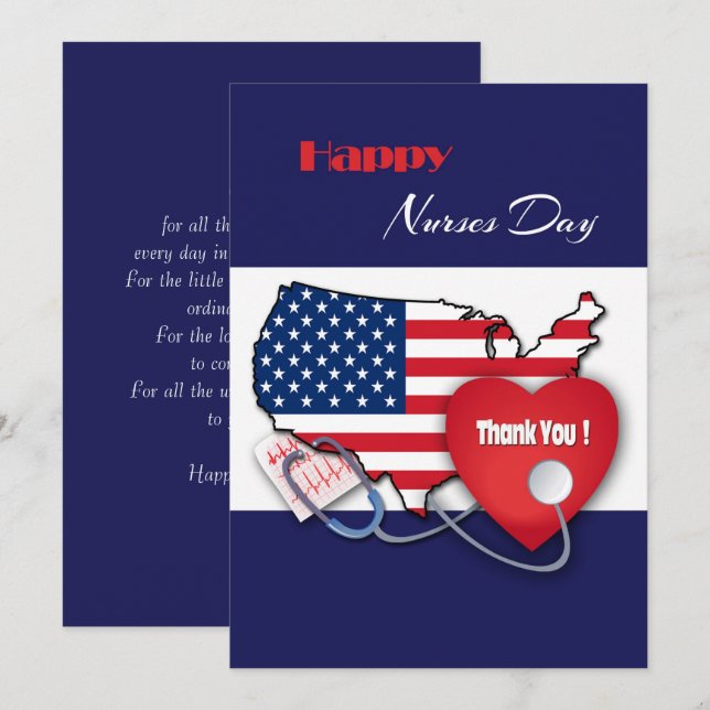 Lycklig sjukdag. USA Patriotic Flat Card Tack Kort (Fram/baksida)