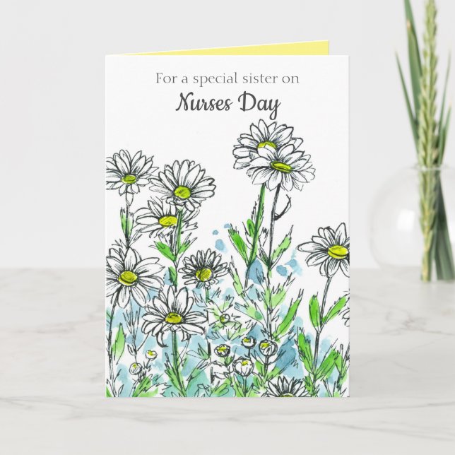 Lycklig sjuksköterskans dag Sister White Daisy Flo Kort (Framsida)