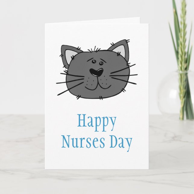 Lycklig sjuksköterskedag med katt till veterinärsj kort (Framsida)