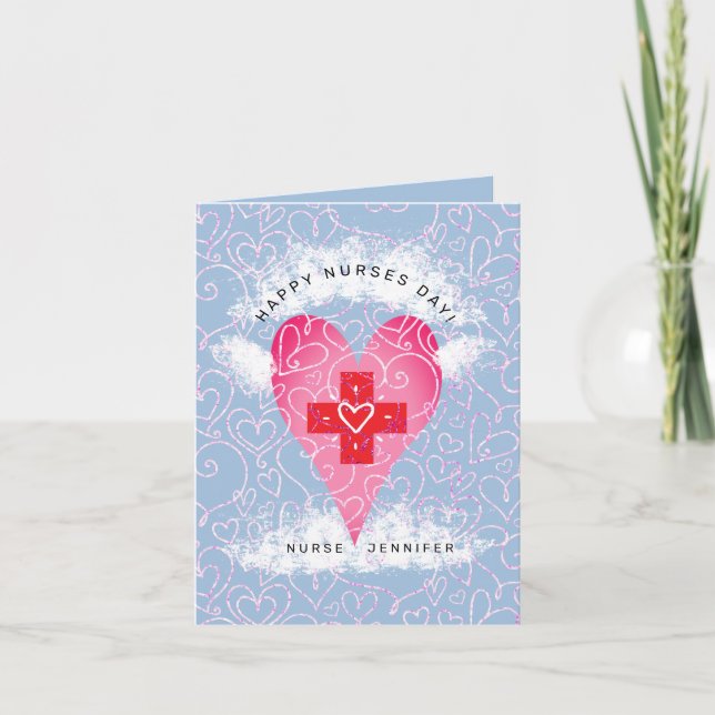 Lycklig sjuksköterskedagen Blue Rosa Heart Personl Tack Kort (Framsida)