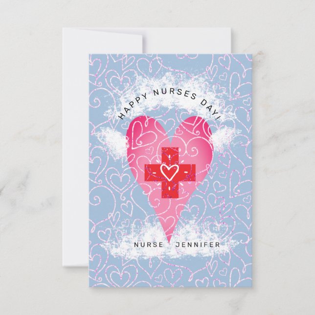 Lycklig sjuksköterskedagen Blue Rosa Heart Personl Tack Kort (Framsida)