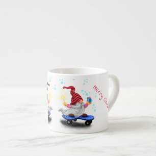 Lycklig Skater Gnome med presenter och Sparkler - Espressomugg