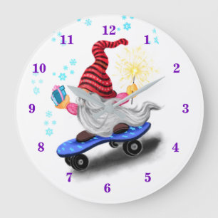 Lycklig Skater Gnome med presenter och Sparkler - Stor Klocka