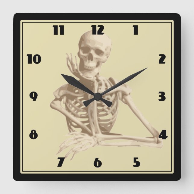 Lycklig Skeleton Fyrkantig Klocka (Framsida)