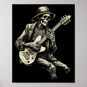 Lycklig Skeleton Guitar Guy Spooky Halloween Sten Poster