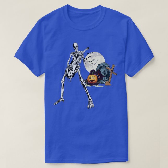 Lycklig Skeleton Guitar Guy Spooky Halloween Sten  T Shirt (Design framsida)