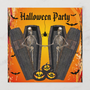 Lycklig Skeleton i Coffins Halloween fest Inbjudningar