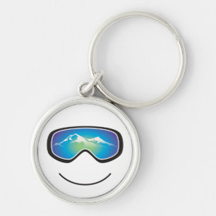 Lycklig Skier/Snowboarder Keychain Rund Silverfärgad Nyckelring