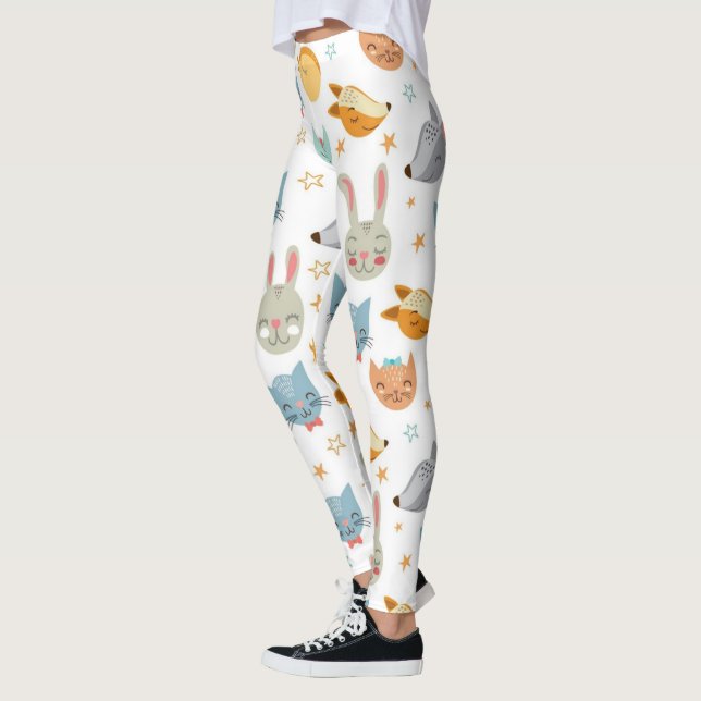 Lycklig Skogen Animals Mönster Leggings (Vänster)