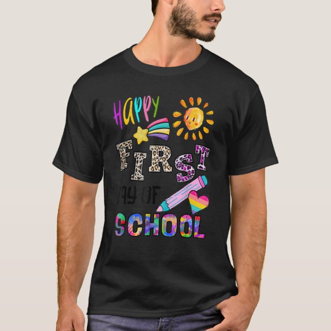 Lycklig: skolans första dag för skolelever t shirt (Framsida)