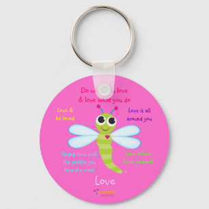 Lycklig slända "kärlek" Keychain Nyckelring