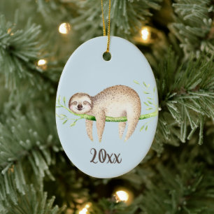 Lycklig Sloth Anpassade Keepsaké Julgransprydnad Keramik