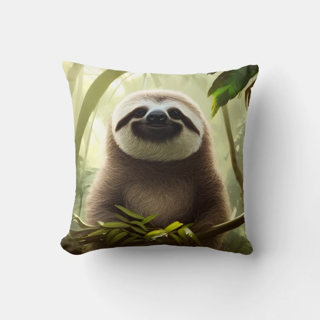 Lycklig Sloth Digital Art Kudde (Framsida)