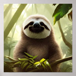 Lycklig Sloth Digital Art Poster