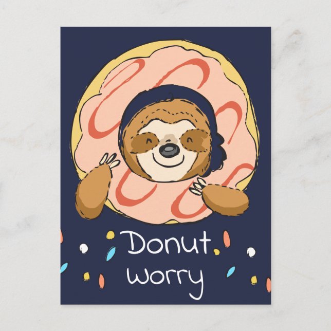 Lycklig Sloth Donut Worry Valentine Vykort (Framsida)