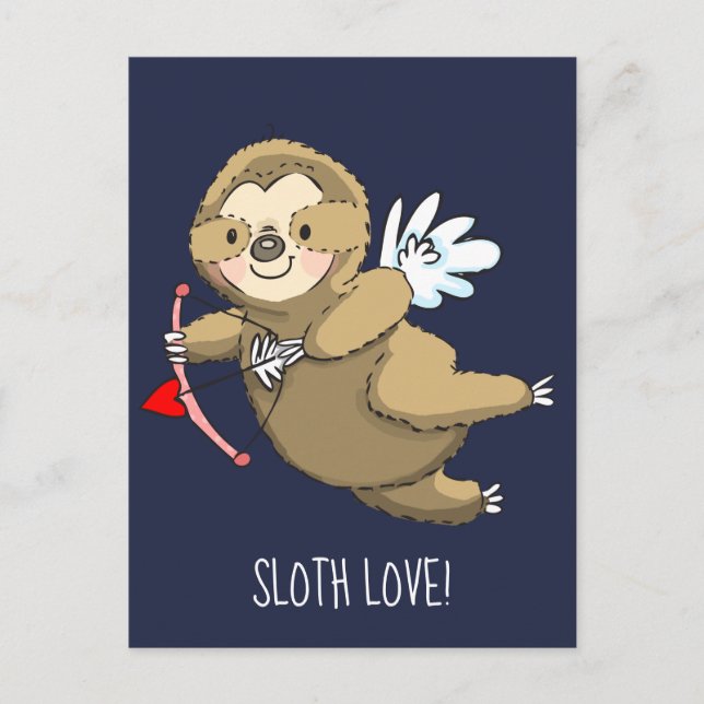 Lycklig Sloth Kärlek Valentine Cupid Vykort (Framsida)