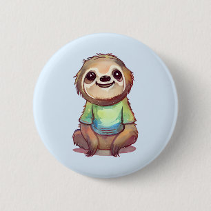 Lycklig Sloth med en Shirt Cute Knapp