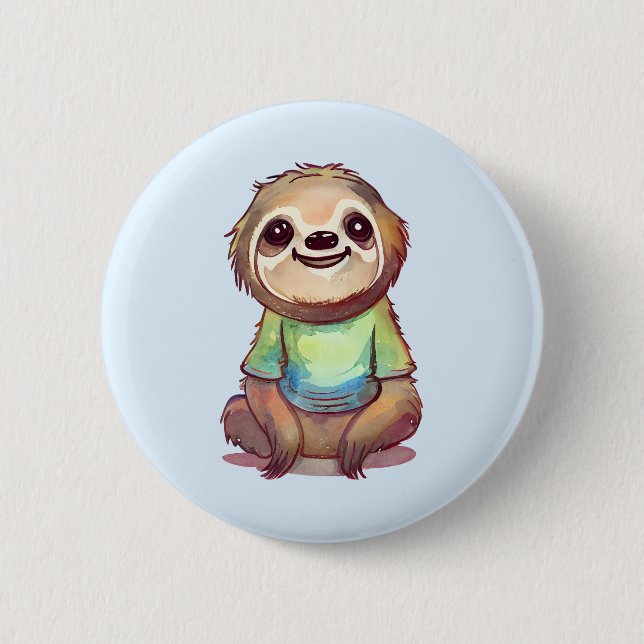 Lycklig Sloth med en Shirt Cute Knapp (Framsida)
