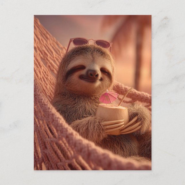 Lycklig Sloth Relaxing i Hammock Helg Vykort (Framsida)