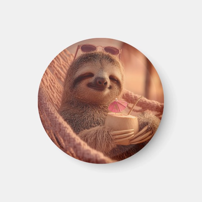 Lycklig Sloth Relaxing i Hammock Magnet (Framsidan)
