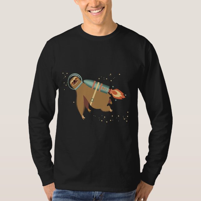 Lycklig Sloth Spaceman Rocket Jet Pack Passande T Shirt (Framsida)