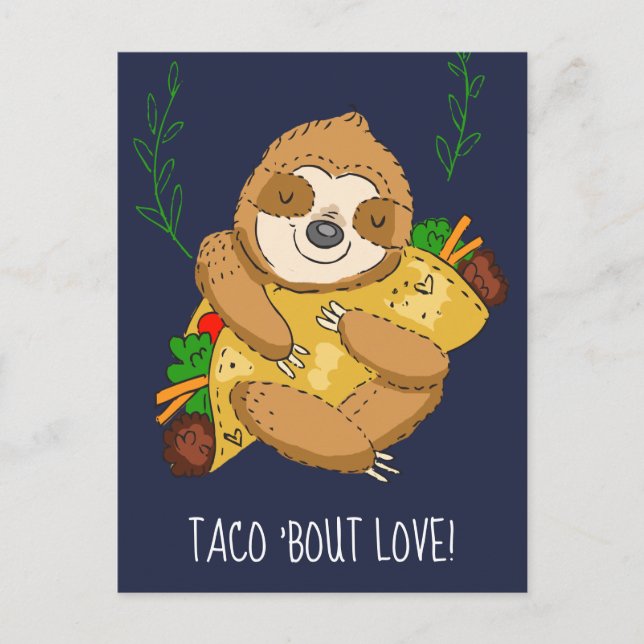 Lycklig Sloth Taco Bout Kärlek Valentine Vykort (Framsida)