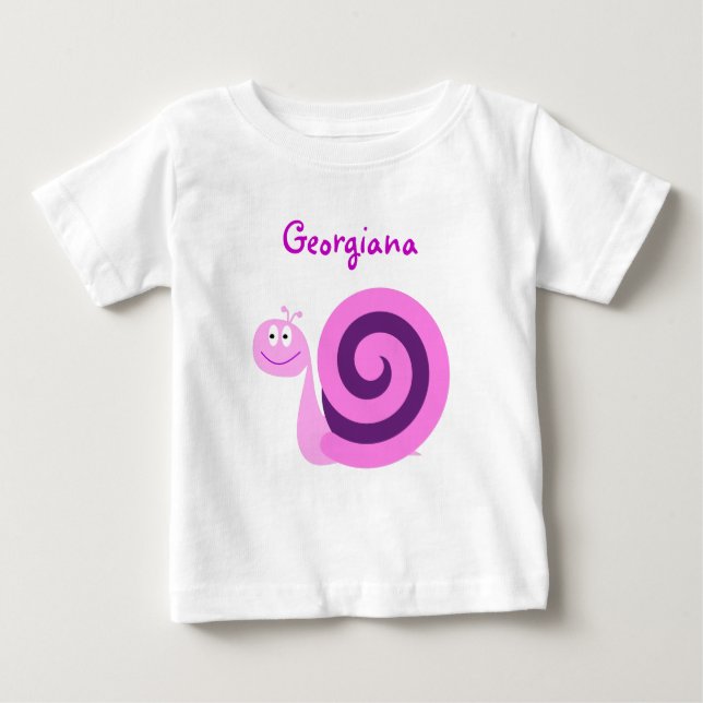 Lycklig Smildrande Rosa och Lila Snigel; Anpassat  T-shirt (Framsida)