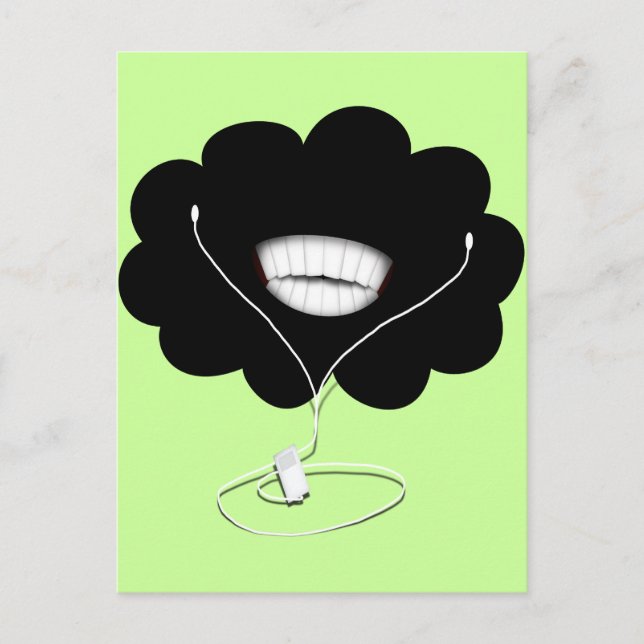 Lycklig Smiling Black Cloud w/Ear Buds Vykort (Framsida)