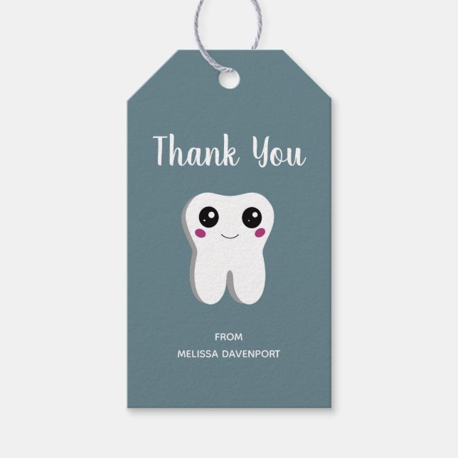 Lycklig Smiling Dental Toth Cute Tack Presentetikett (Framsidan)