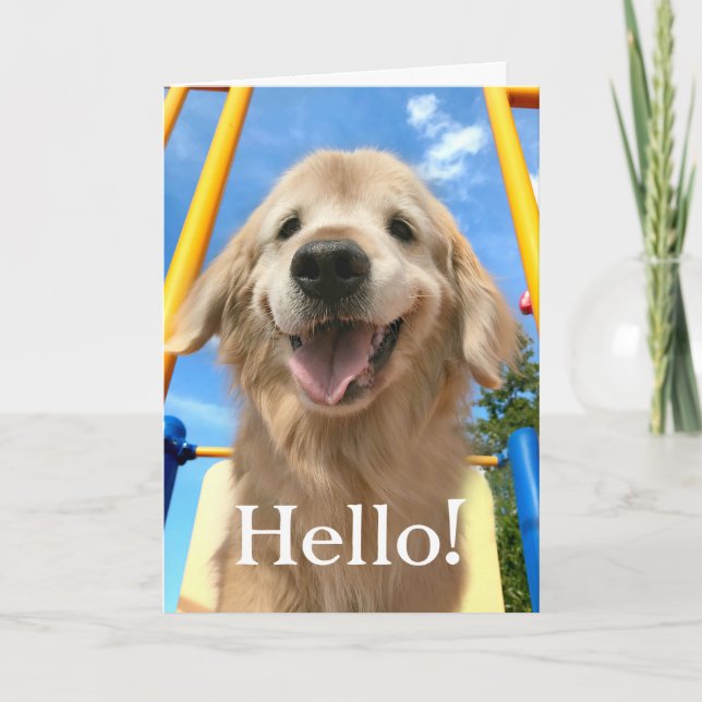 Lycklig Smiling Golden Retriever Hej Kort (Framsida)
