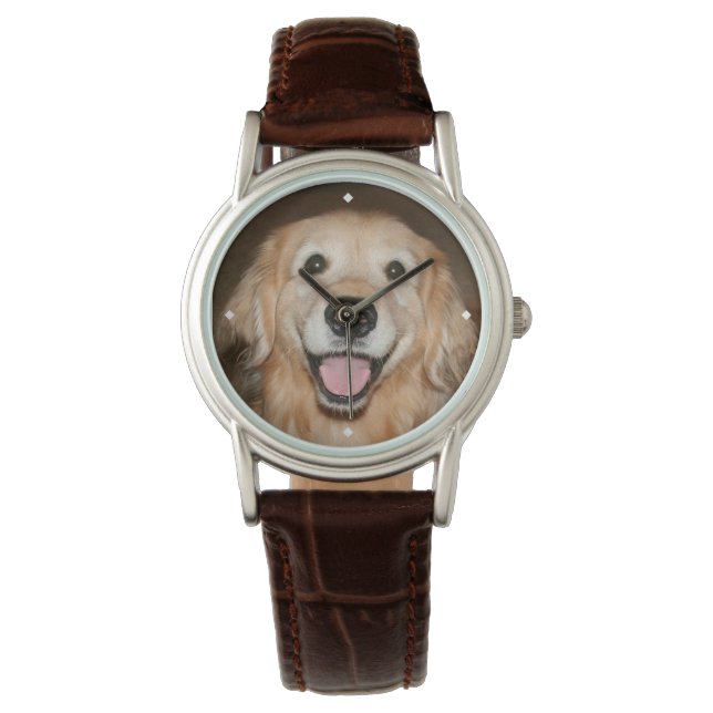 Lycklig Smiling Golden Retriever Hund Armbandsur (Framsida)